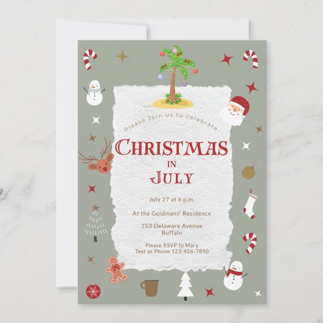 Invitation Noël rétro en Juillet Fête de Vacances Belée (Devant)
