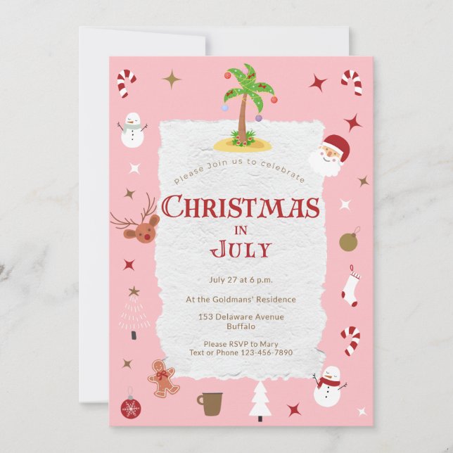 Invitation Noël rétro en Juillet Fête de Vacances Belée (Devant)