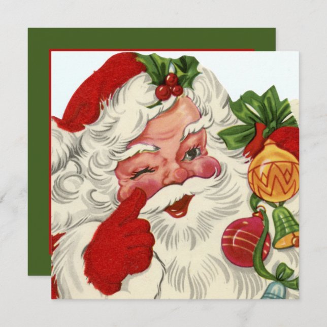 Invitation Noël rétro Père Noël Fête de Noël (Devant / Derrière)