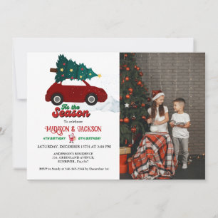 Invitation Noël Retro Super jumeaux fête d'anniversaire