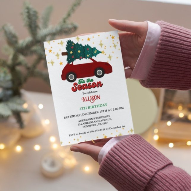 Invitation Noël Retro Super voiture rouge fête d'anniversaire (Créateur téléchargé)