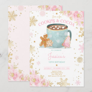 Invitation Noël rose et or Cookies et cacao Anniversaire