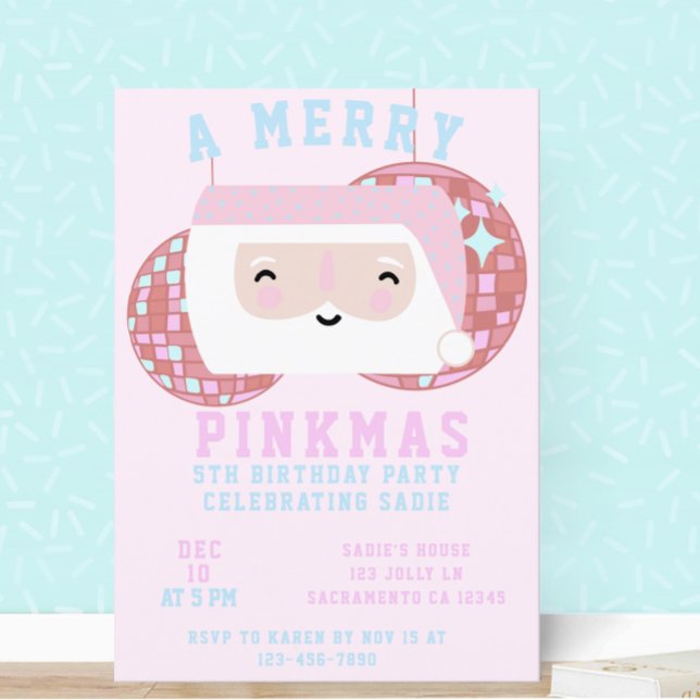 Invitation Noël Rose Filles Disco Fête d'anniversaire (Créateur téléchargé)