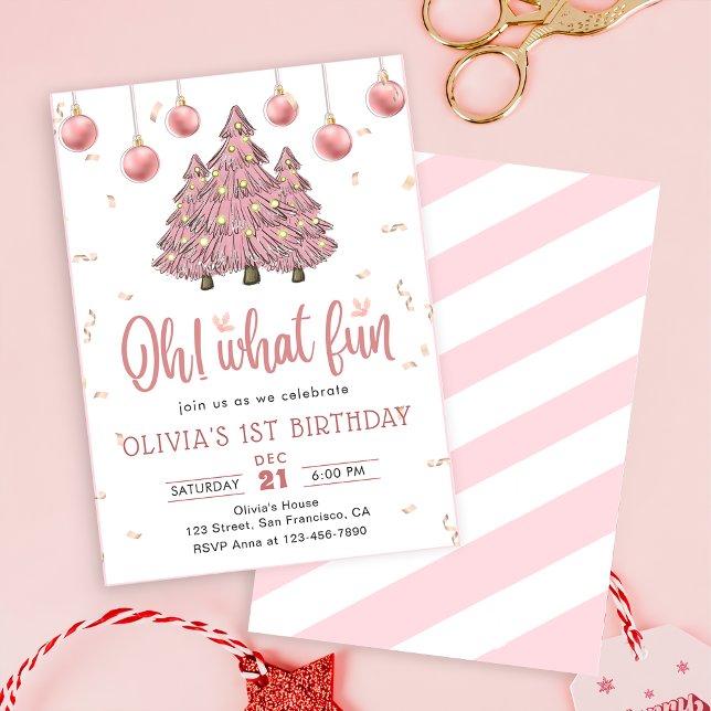 Invitation Noël rose hiver Arbres fête d'anniversaire (Créateur téléchargé)