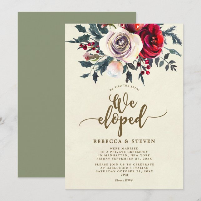 Invitation noël roses modernes nous avons fui l'invitation (Devant / Derrière)