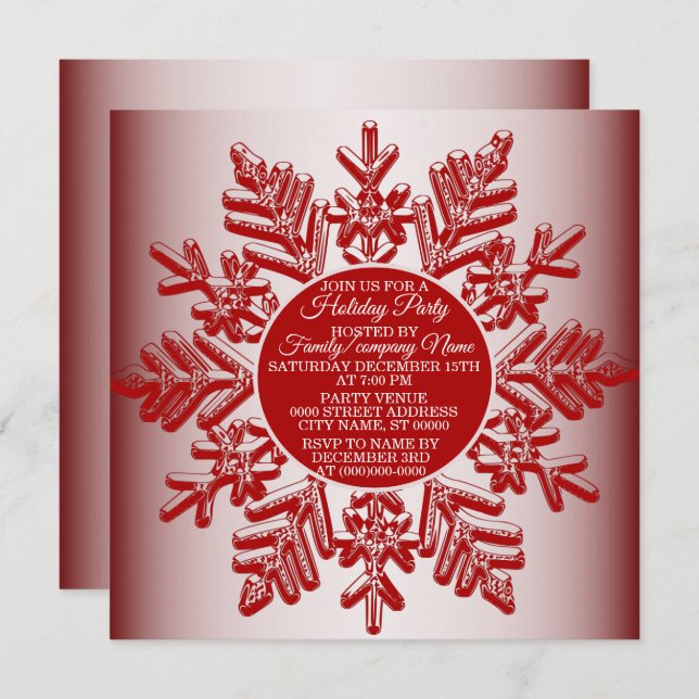 Invitation Noël Rouge Flocon de neige Élégante fête des fêtes (Devant / Derrière)