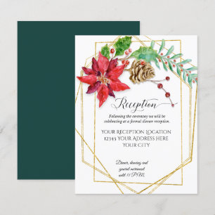 Invitation Noël Rouge Floral or Vert Mariage géométrique