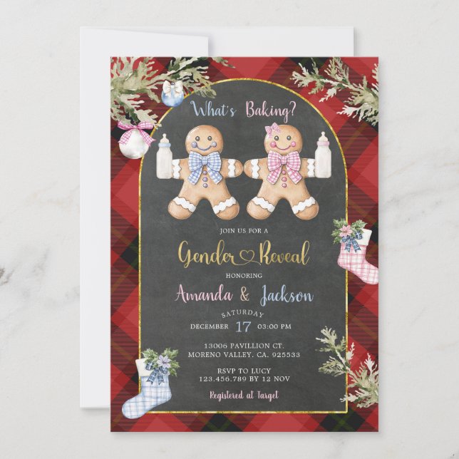 Invitation Noël Rouge Noir Plaid Cookie Genre Reveillez (Devant)