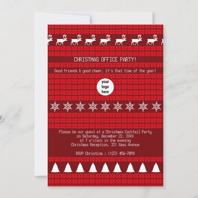 Invitation Noël Rouge tricot de Noël Fête de bureau (Devant)