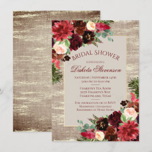 Invitation Noël Russe Boho Bourgogne Fête des mariées or