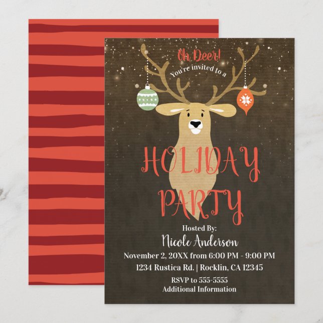 Invitation Noël Russe moderne hiver Deer Fête de Noël (Devant / Derrière)