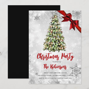 Invitation Noël Rustic Tree & Red Ribbon Holiday Glam