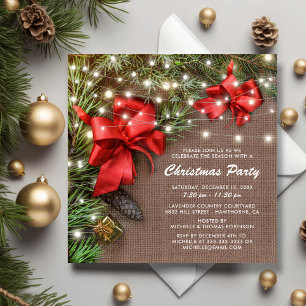 Invitation Noël rustique avec un nœud de pays pour une fête d