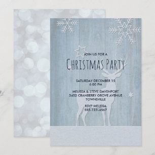 Invitation Noël Rustique Bleu Reindeer