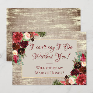 Invitation Noël Rustique Boho Bourgogne Gold Bride fête