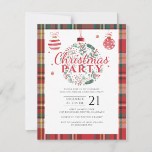 Invitation Noël rustique de fête de bureau à carreaux