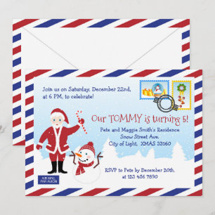 Invitation Noël Santa Claus Air Mail Enveloppe Party