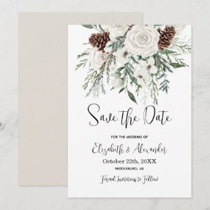 Invitation Noël Sauvez La Date Pine Floral Mariage d'hiver