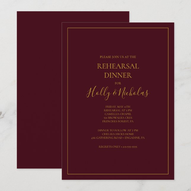 Invitation Noël simple et élégant | Dîner De Répétition Rouge (Devant / Derrière)