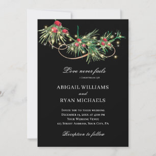 Invitation Noël Simple Floral sur Mariage chrétien noir