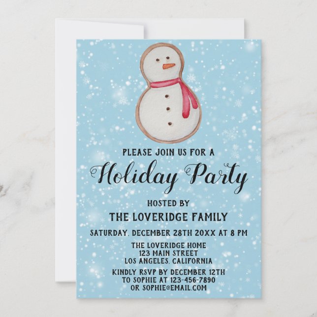 Invitation Noël Snowman Cookie Fête de Vacances Blue Snow (Devant)