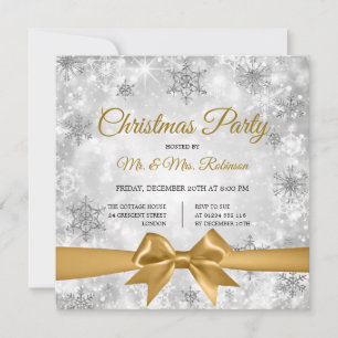 Invitation Noël Soie hiver étincelle Gold Ribbon
