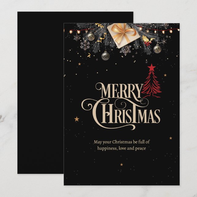Invitation Noël Soirée, Noir Et Or (Devant / Derrière)