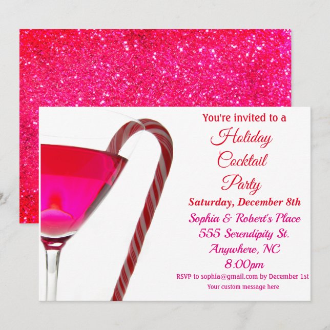 Invitation Noël | Sucre de canne rouge élégant de la fête de  (Devant / Derrière)