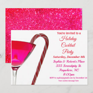 Invitation Noël Sucre de canne rouge élégant de la fête de