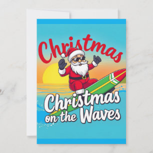 Invitation Noël sur les vagues design Santa