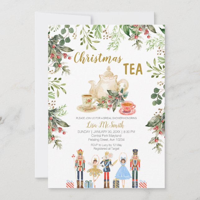 Invitation Noël Tea Party Nutcracker Fête des mariées (Devant)