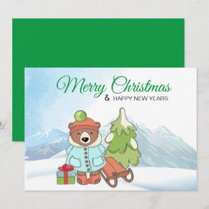Invitation Noël Teddy Bear Couple avec cadeau