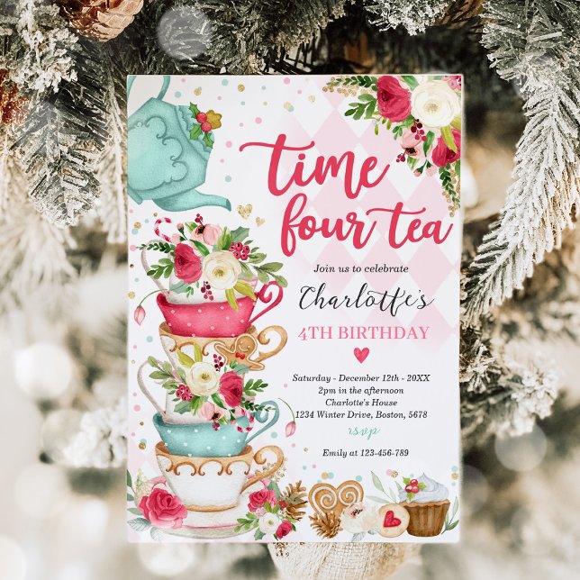 Invitation Noël Thé Anniversaire Fête Heure Quatre Tea Party (Créateur téléchargé)