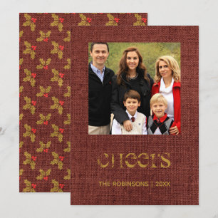 Invitation Noël Toile de Jute Houx et Lierre Photo de Famille