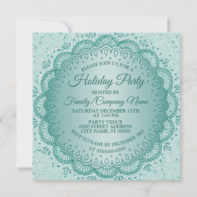 Invitation Noël Turquoise Élégant Fête des Vacances (Devant)