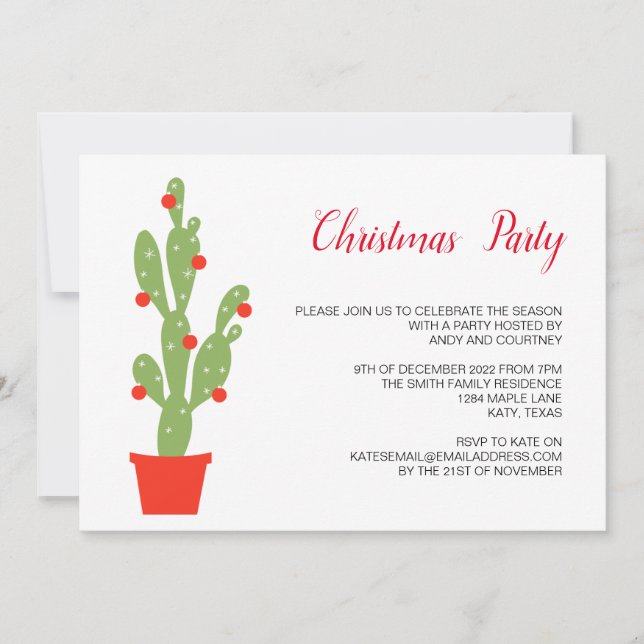 Invitation Noël Vacances Cactus Cactus Célébration d'hiver (Devant)