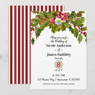 Invitation Noël Vacances Holly Baie Mariage d'Hiver