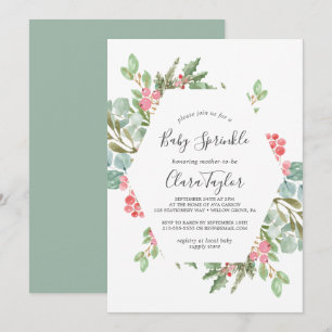 Invitation Noël Verdure & Berry Rouge Bébé Parsemer