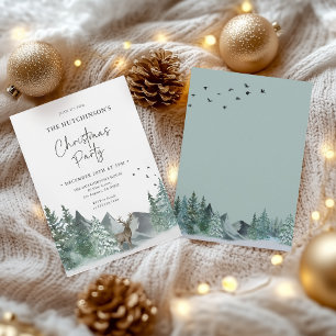 Invitation Noël Vert Aquarelle Pine Forêt Vacances