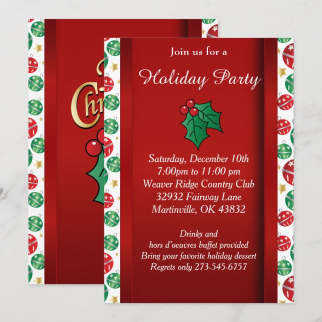 Invitation Noël vert rouge (Devant / Derrière)