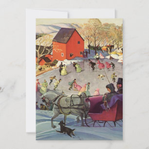 Invitation Noël vintage, amour et romance en traîneau