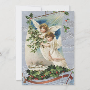 Invitation Noël vintage, Anges victoriens en voilier