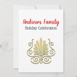 Invitation Noël Vintage Art Déco Gold Plume Arabesque