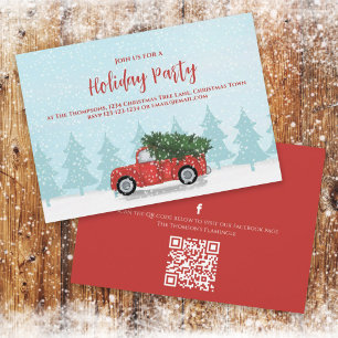 Invitation Noël Vintage Camion rouge Russe hiver Code QR