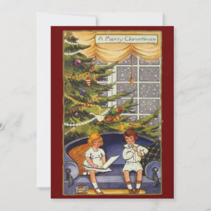 Invitation Noël vintage, Enfants assis sur un canapé