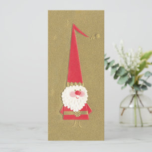 Invitation Noël vintage, Gnome Père Noël mignon sur fond doré