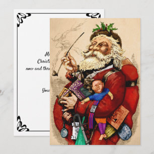 Invitation Noël vintage, jouets en pipe de Père Noël victorie