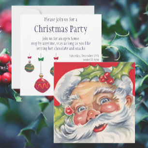Invitation Noël vintage, joyeux Père Noël avec son chapeau