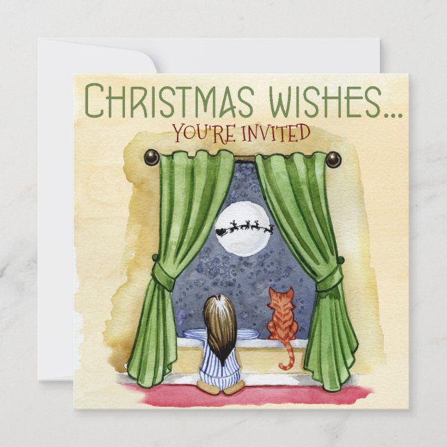 Invitation Noël Voeux Enfant & Kitty Chat Fête de Noël (Devant)