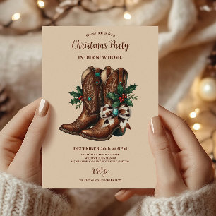 Invitation Noël Western avec nœud et bottes 